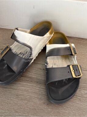 EUC Birkenstock Arizona EVA Sandals Active Gold White Size 38 EU Sz 7 US